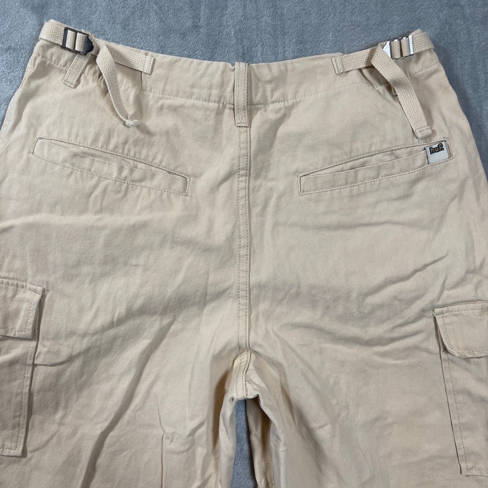 HUF Womens Pants Size Small Tan Khaki Herringbone Wide Leg Cargo Adjustable - Picture 6 of 7